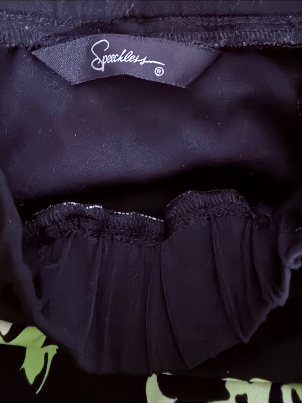 Y2K Speechless Strapless Black Floral Ruffled Dress with Green & White Print - Picture 6 of 6